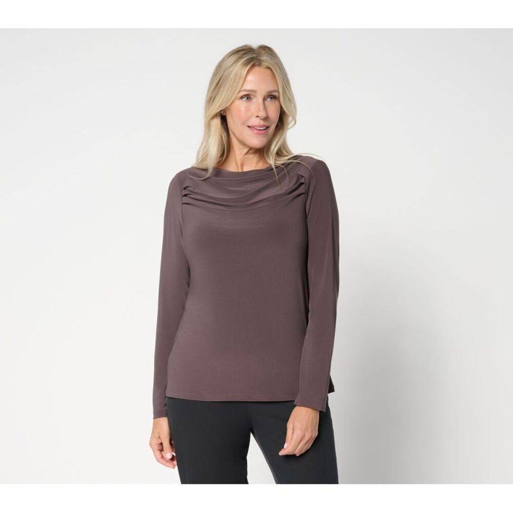 Women Control Women's Top Sz M Como Jersey Drape Neck Brown